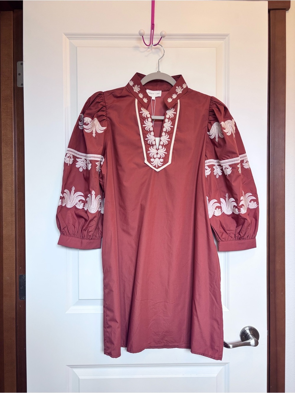 entro Rust Mini Dress with White Embroidery